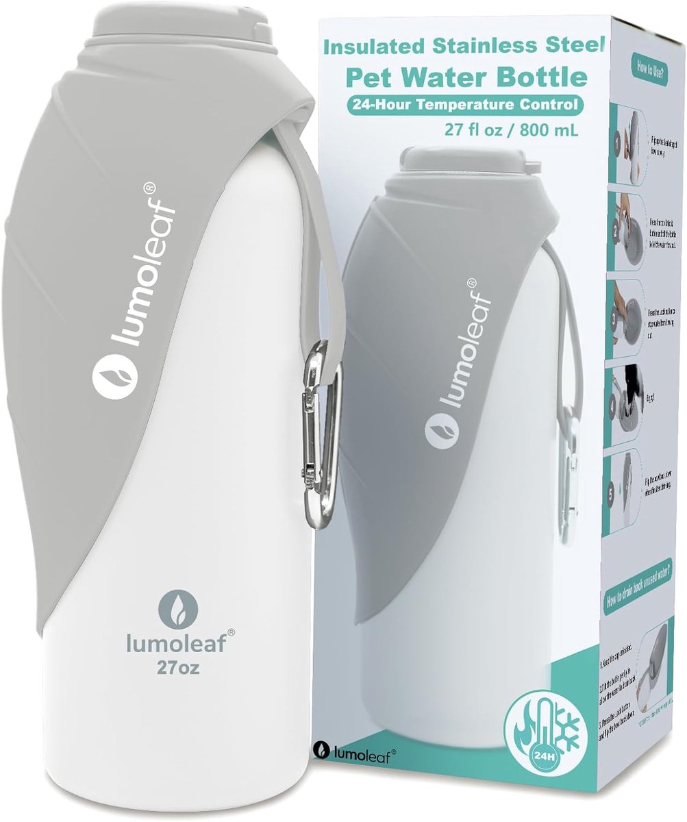 SnelShoppen - RVS Hondenfles 800ml - Geïsoleerde Waterfles voor Honden - Houdt Water Koel of Warm - Duurzaam en Draagbaar voor Reis - Brede Opening vo