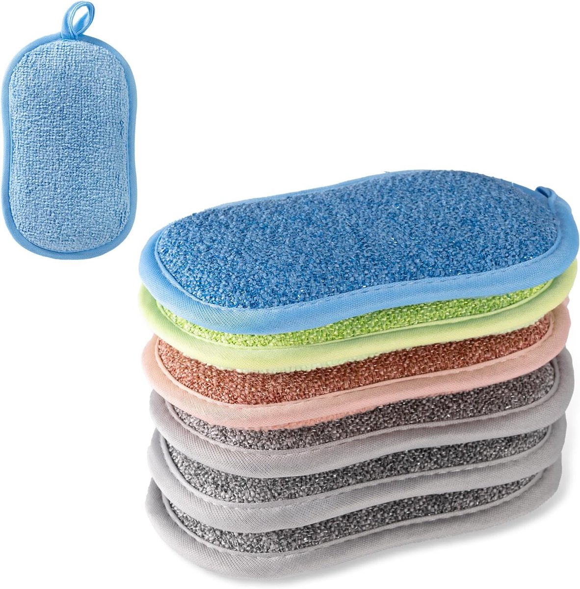 SnelShoppen - Set van 6 Wasbare Microvezel Afwasponsen, Dubbelzijdige Spons voor Keuken, Herbruikbaar, Grof en Zacht, 16 x 9.5 cm, Ideaal voor Pannen,