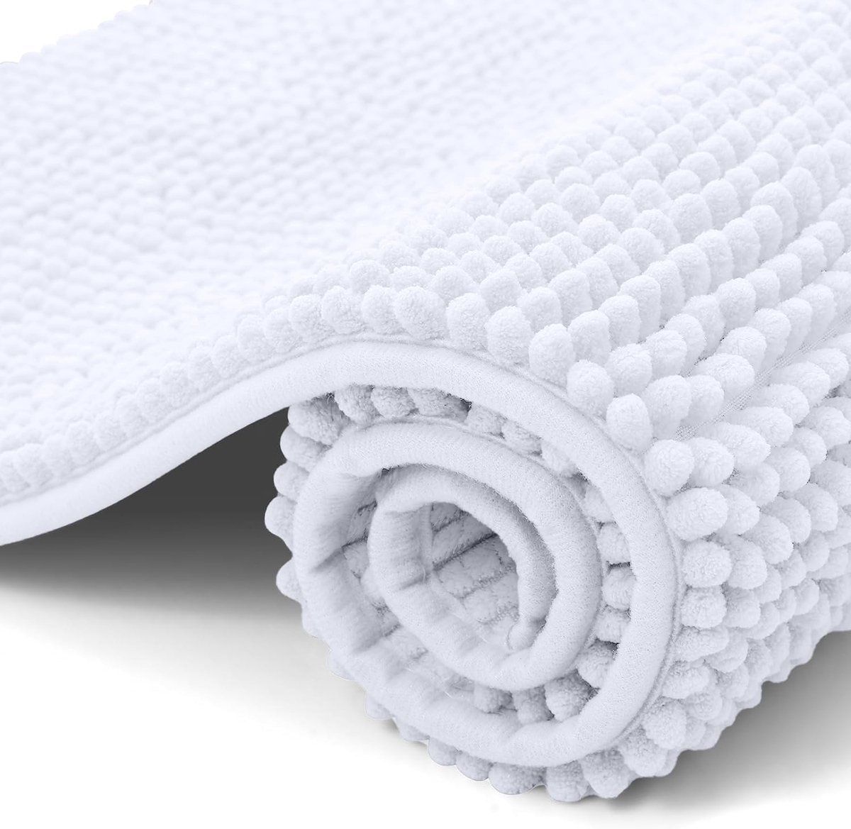 SnelShoppen - Chenille Badmat 40 x 60 cm, Extra Zacht Antislip Badmat, Super Absorberend Fluffy Badmat voor Badkamer, Machinewasbaar, Witte Voetmat