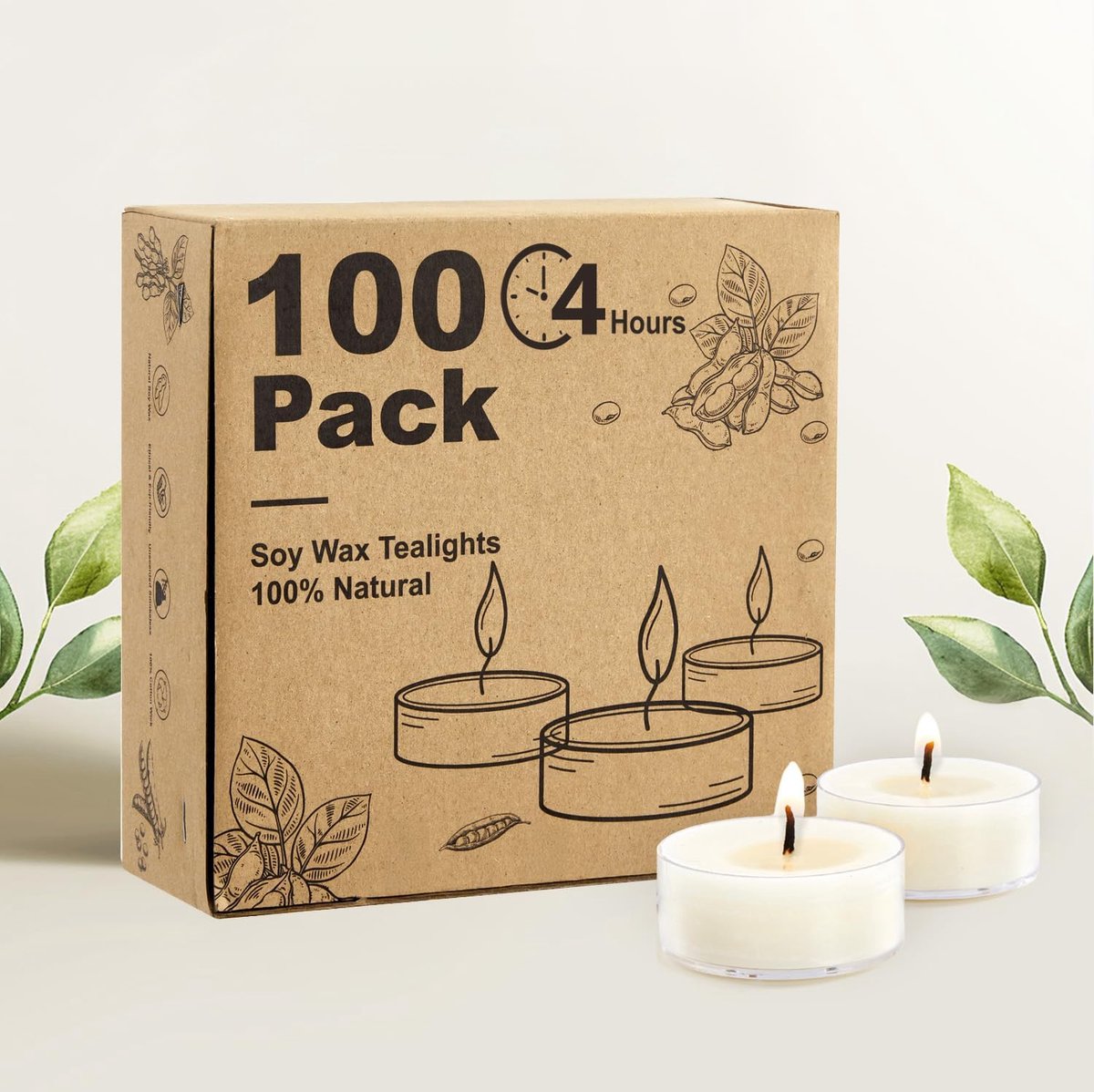 SnelShoppen - 300 Stuks Geurkaarsen Theelichtjes in Soy Wax - 4 Uur Brandduur - Wit - Vegan en Parafine Vrij - Ideaal voor Kerst, Bruiloften, Feesten
