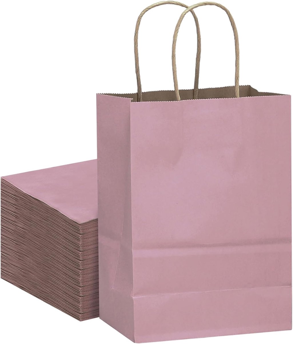 SnelShoppen - Kraft Papieren Cadeau Tassen met Handvat, 32 Stuks, 21 x 15 x 8 cm, Lichtroze, Meerdere Doeleinden, Perfect voor Feestjes en Cadeaus