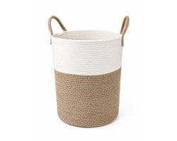 ZoeZo Wasmand 52 Liter - Opbergmand - Speelgoedmand - Opvouwbaar - Katoen met Handvatten - 34 x 45 x 26 - Wit/Bruin