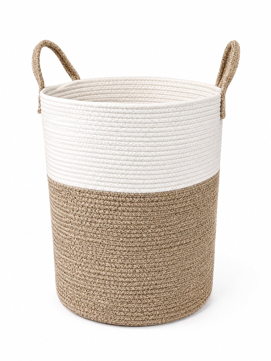 ZoeZo Wasmand 52 Liter - Opbergmand - Speelgoedmand - Opvouwbaar - Katoen met Handvatten - 34 x 45 x 26 - Wit/Bruin