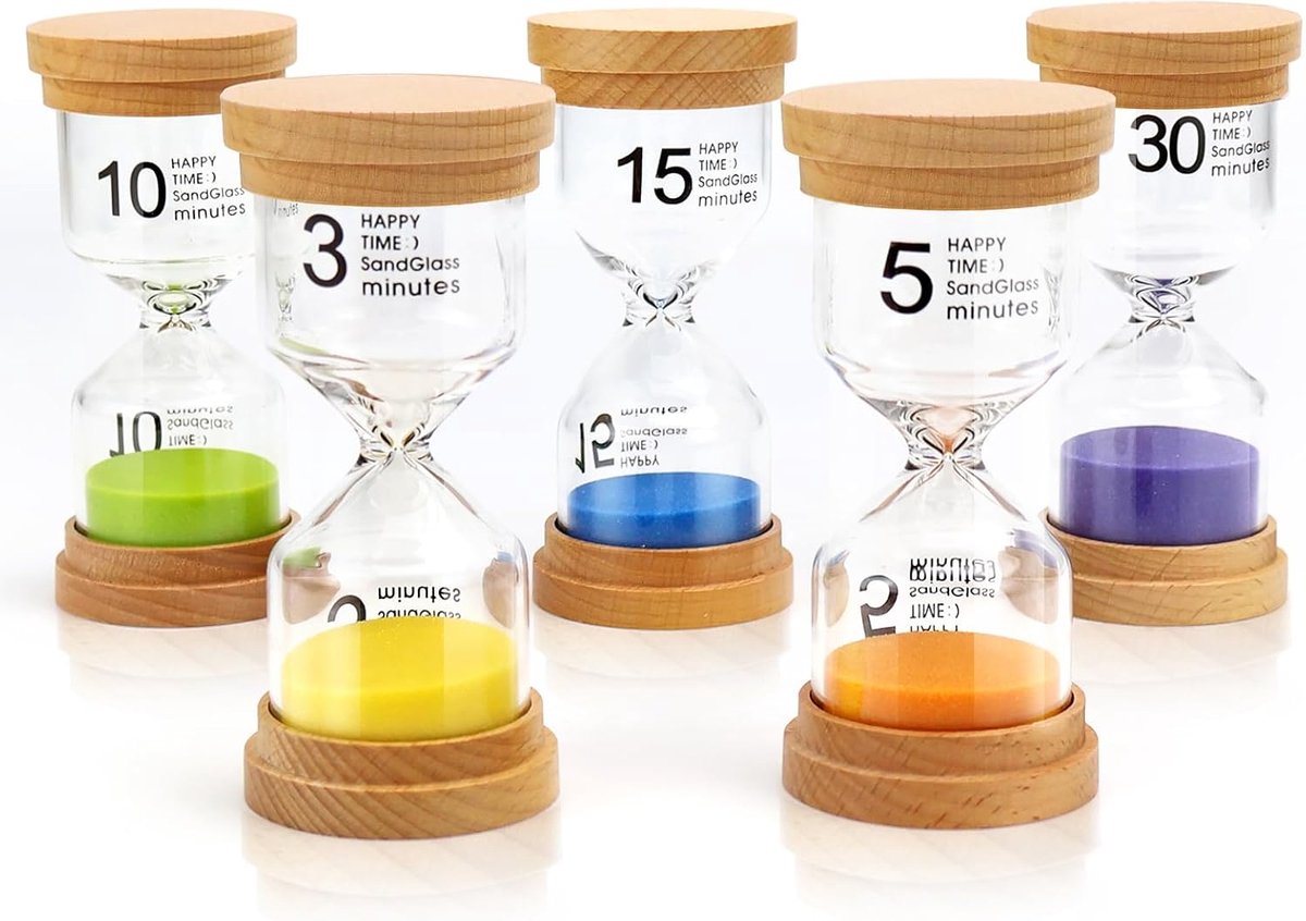 SnelShoppen - Kinder Zandloper 3/5/10/15/30 Minuten - Borosilicaatglas en Zeezand - Ideaal voor School, Kleuterschool, Klaslokaal, Spellen, Thuis, Keu