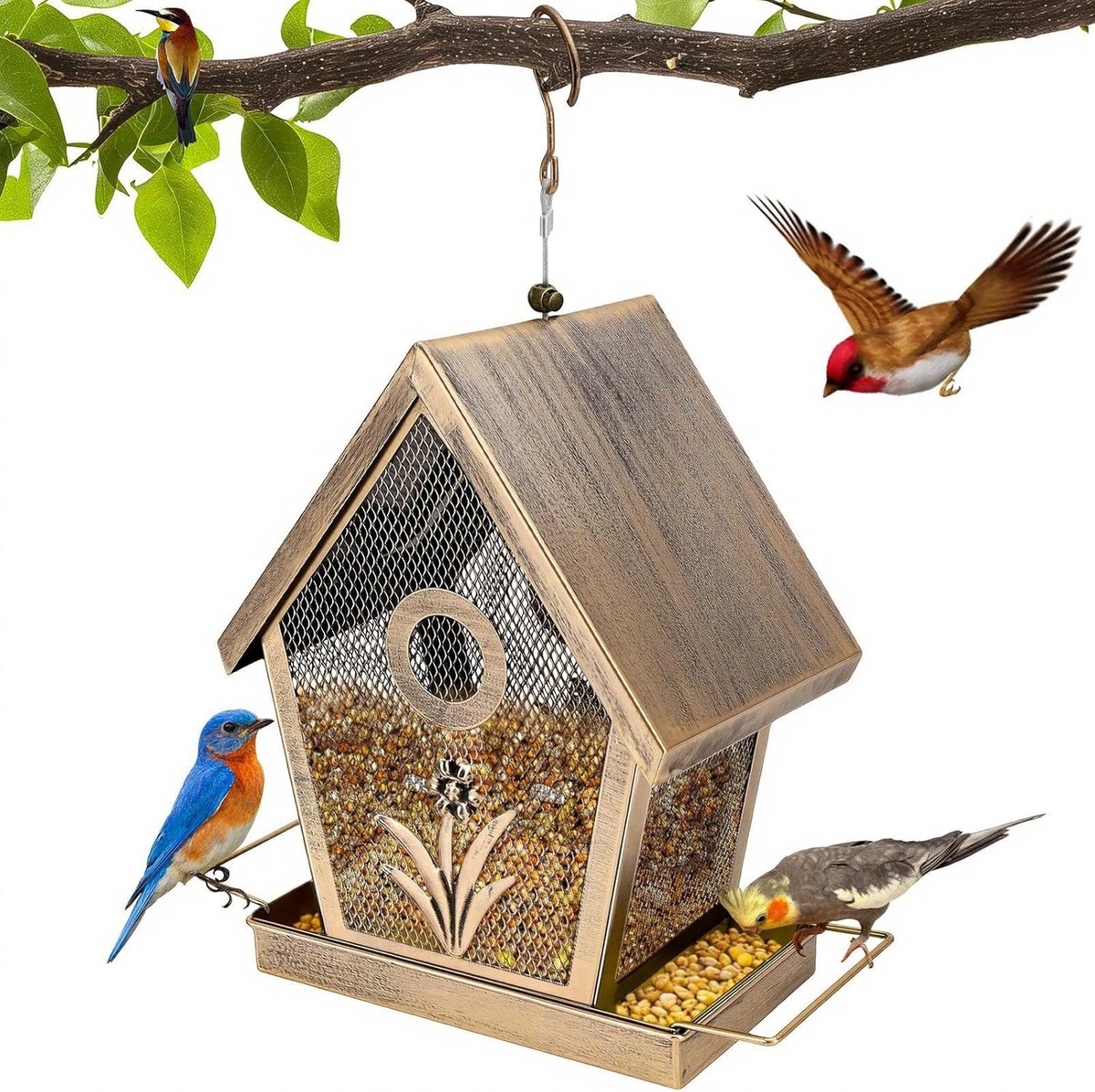 SnelShoppen - Metal Bird Feeder Station - Hangende Wild Vogelvoeder Dispenser - Weerbestendig - Capaciteit 1.1kg - Geschikt voor Tuin en Binnenplaats