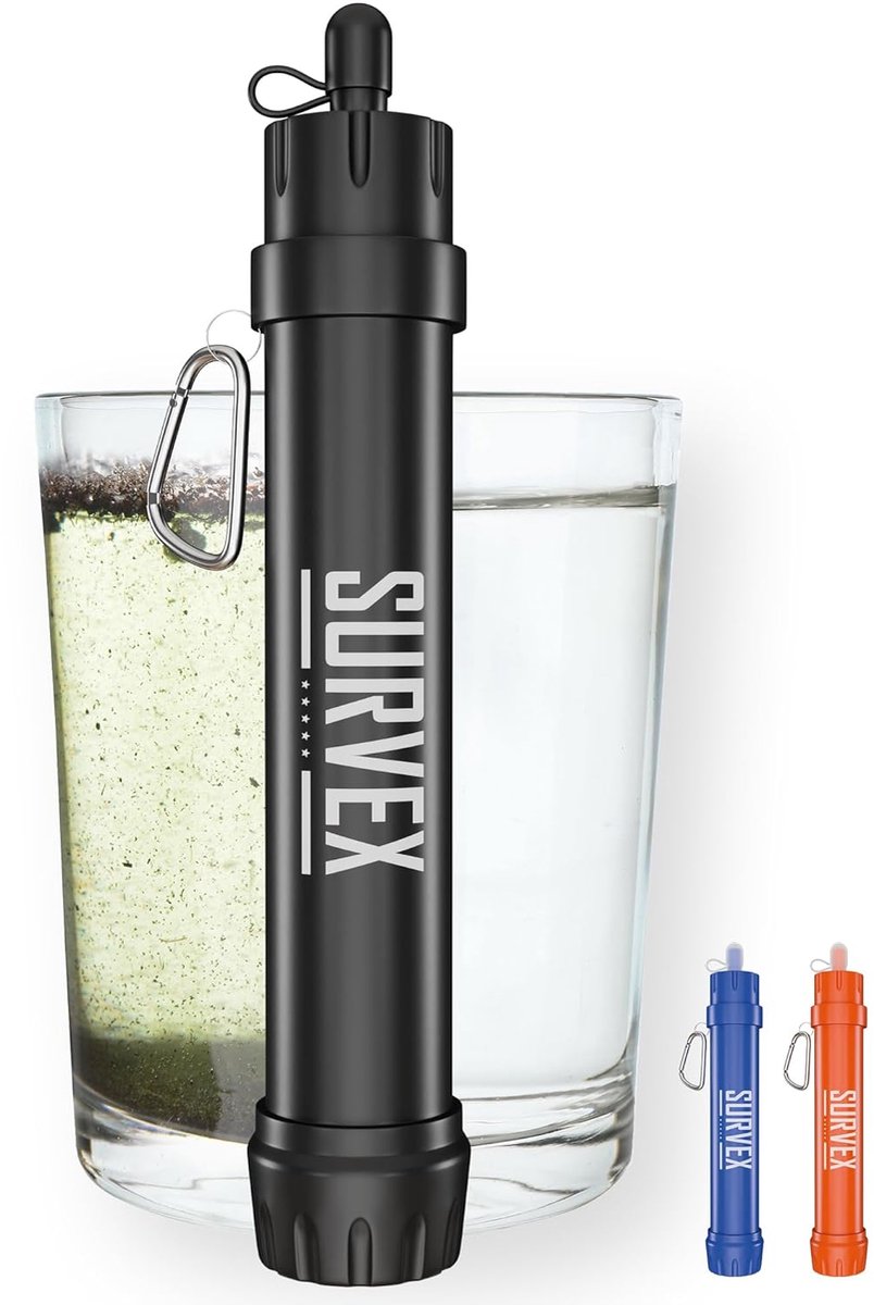 Thijox - Waterfilter Straw 4000L - BPA-vrij Waterzuiveringsapparaat voor Survival, Outdoor, Camping & Noodpakket - Zwart, Ideaal voor Drinkfles en Ove