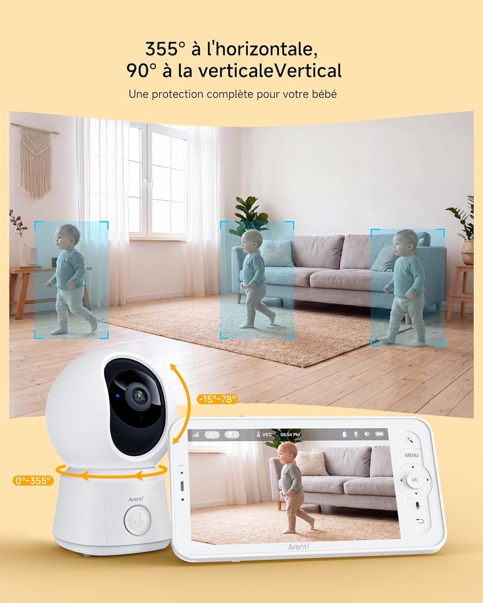Thijox - ARENTI 1080p PTZ Video-Babyfoon met Camera, 5 Inch Display, Temperatuursensor, 2-Weg Audio, Nachtzicht, Slaapliedjes, en Automatische Trackin thumbnail 3