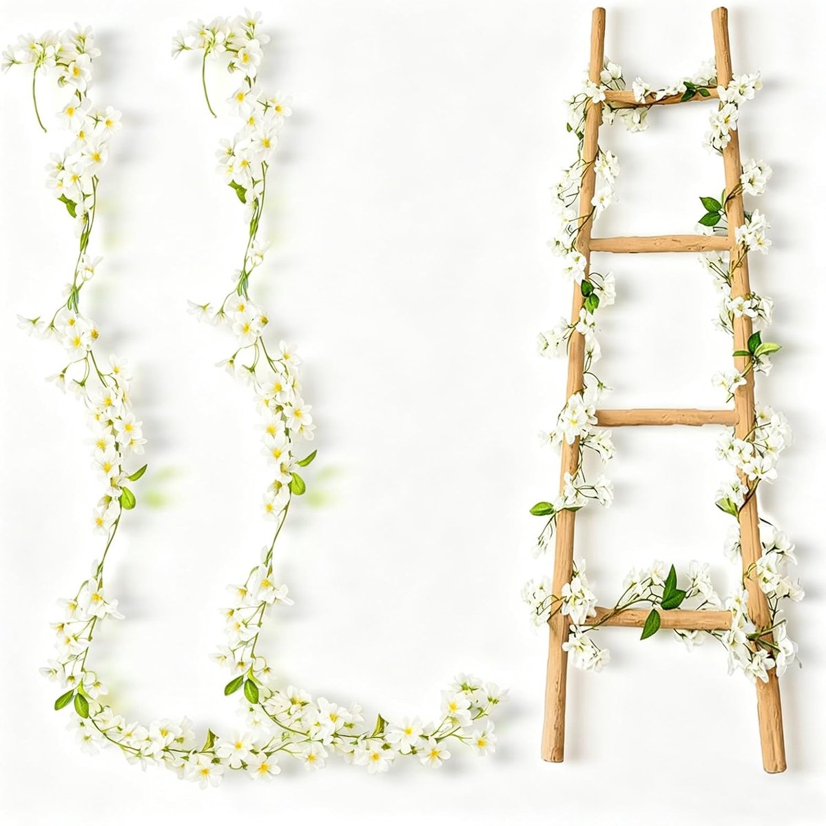 SnelShoppen - Kunstkersenbloesemslinger 1,8m - 2 Stuks Witte Zijden Bloemen - Decoratieve Bloemenslinger voor Bruiloft, Feest, Huis en Tuin - 120 Bloe