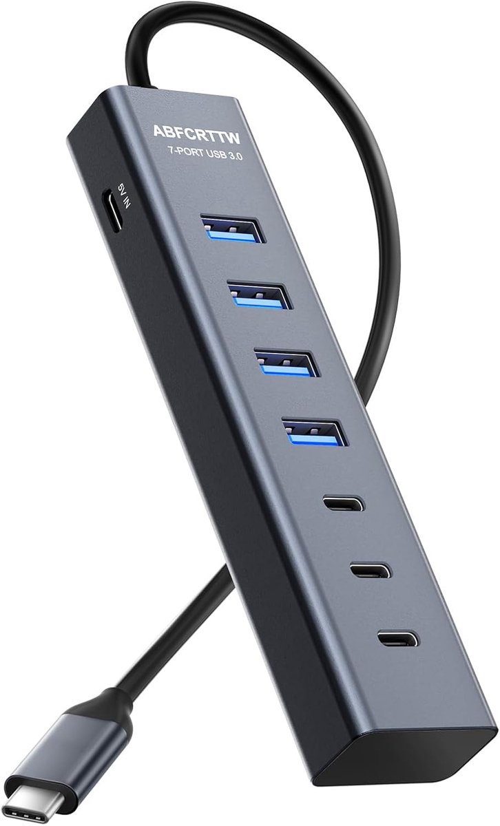 Thijox - 7-poorts USB C-hub voor laptop, aluminium USB 3.0-hub met 4 USB-A en 3 Type-C poorten, USB C-splitter en multipoortadapter voor iMac, Windows