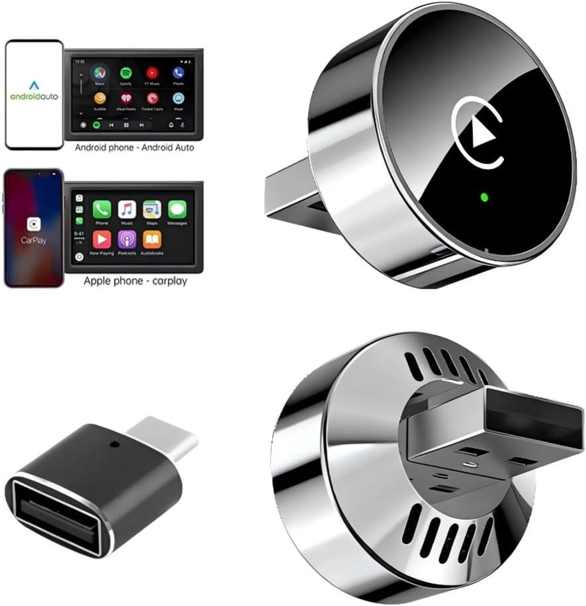 SnelShoppen - Carplay Draadloze Adapter 2-in-1 voor iPhone en Android - Wireless CarPlay/Android Auto Mini-Adapter - Plug & Play voor Voertuigen vanaf