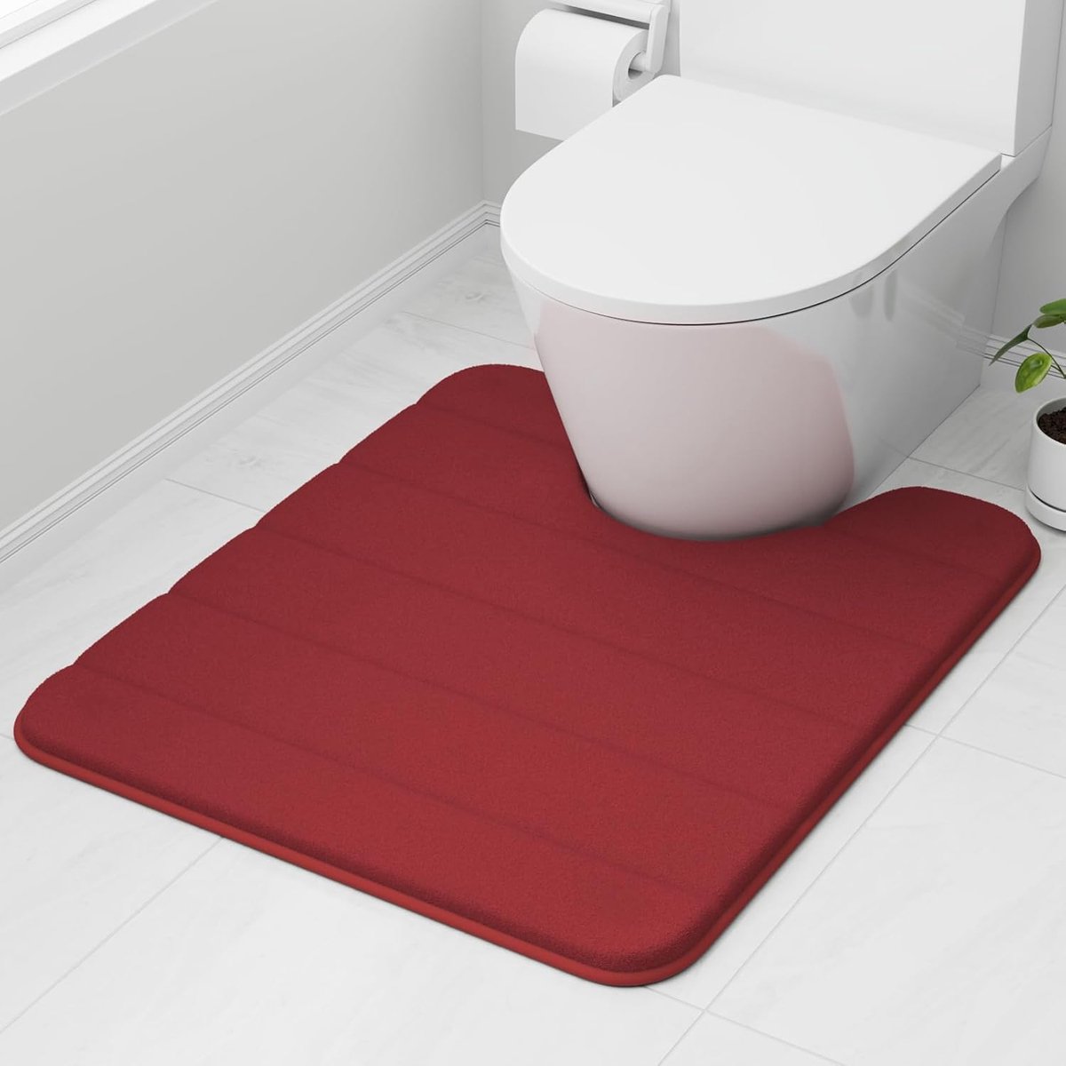 SnelShoppen - Memory Foam Toilet Mat 50x60 cm Rood, Ultra Zacht, Antislip, Super Absorberend Badkamer Tapijt, Wasbaar voor Thuisgebruik