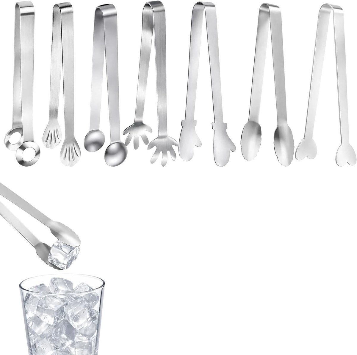 Roestvrijstalen suikertangen set van 7 stuks voor koken, serveren en feesten, ideaal voor salades, ijs en koffie