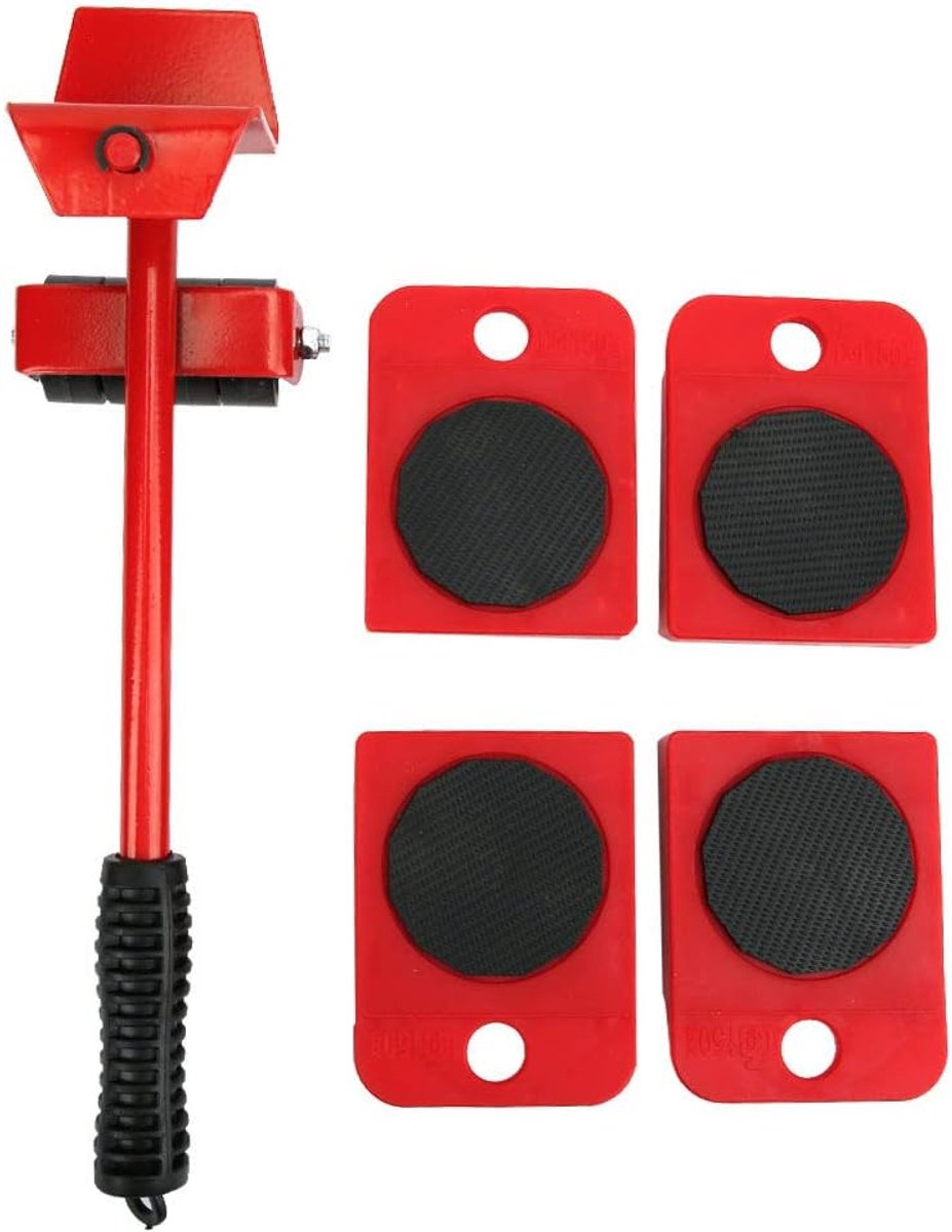 SnelShoppen - 5-delige meubeltransportwielen set, meubelrollen voor zware meubels, meubels lifter met 4 rollers en 1 hefkrik, geschikt voor hout, lami