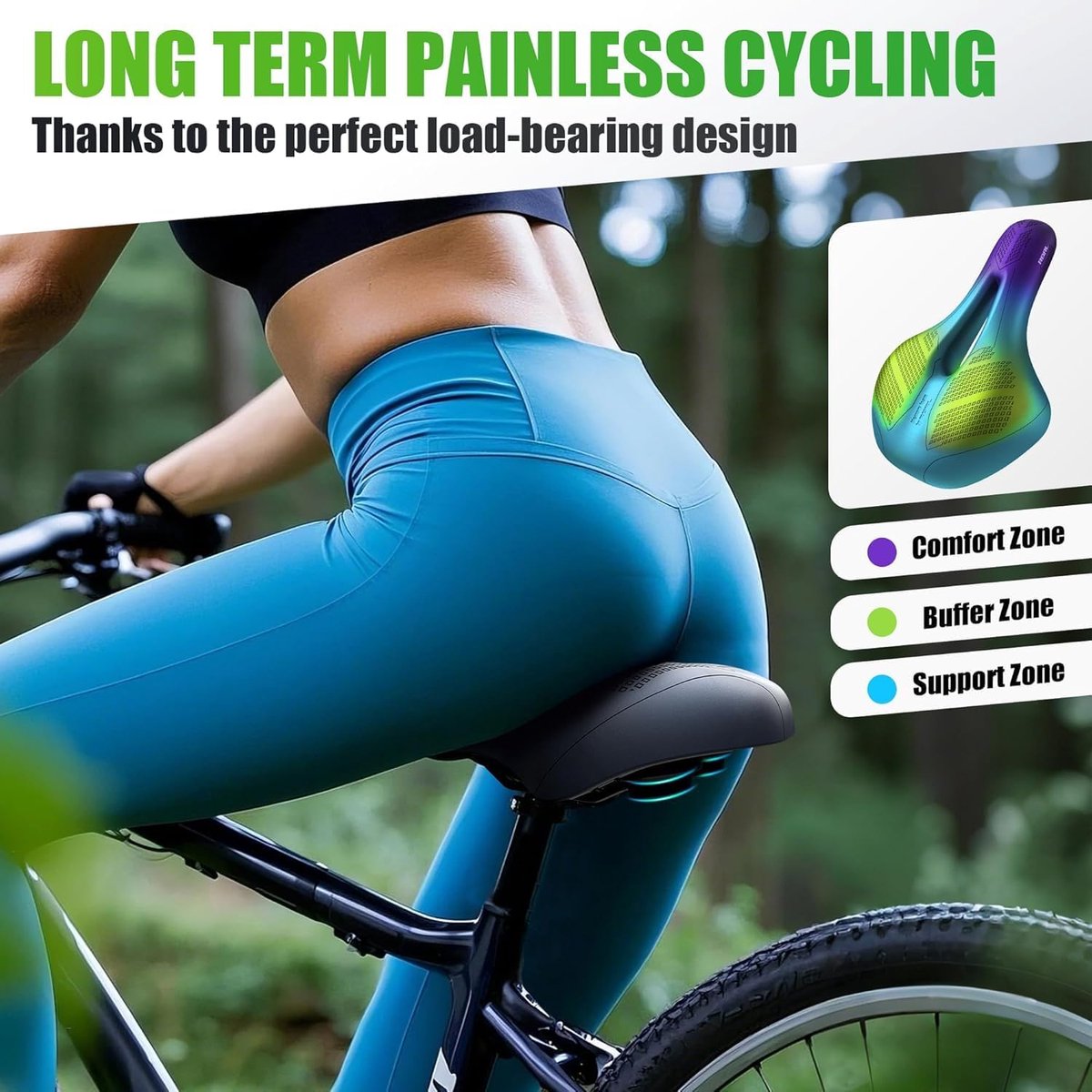 SnelShoppen - Fietszadel - Comfortabel, Breed Pro Geheugenschuim Zadel met Dubbele Schokabsorptie, Waterdicht Fiets Zadel voor MTB, BMX & Wegfiets, Er