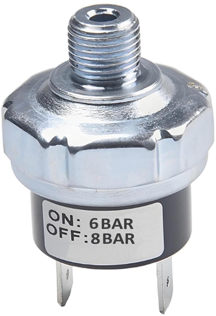 SnelShoppen - Pressure Switch voor Luchtcompressors 6-8 Bar Automatische Drukschakelaar 1/8 Inch NPT, Staal, Voor DC 12V 24V en AC 110V 220V