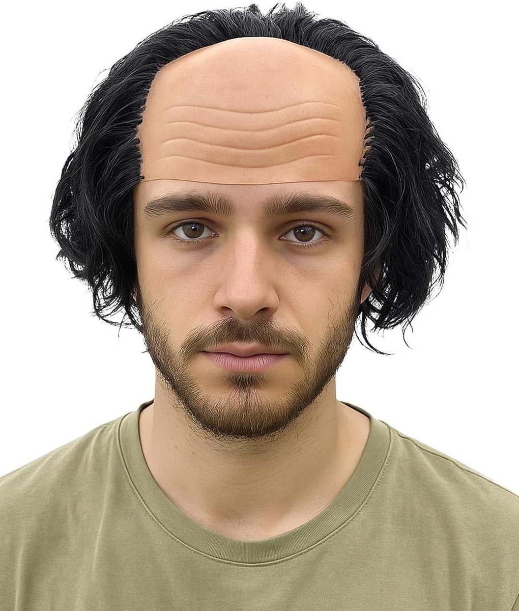 Grappige kale pruik voor volwassenen, ideaal voor Halloween, cosplay, feesten en kostuums als dokter of tovenaar