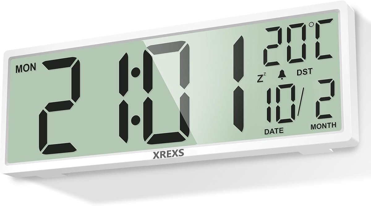 SnelShoppen - Digitale Wandklok 14.5 Inch - Tijd, Kalender & Temperatuurweergave, DST Functie, Batterij Aangedreven, Geschikt voor Slaapkamer, Woonkam