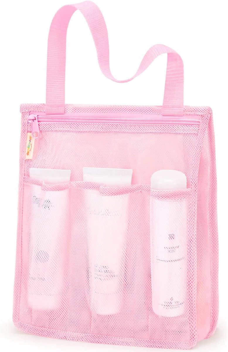 SnelShoppen - Portable Shower Bag, Camping Douchetas met Handgreep, Waterdichte Mesh Toilettas, Ideaal voor Badkamer, Gym, Reis en Studentenhuis, Roze