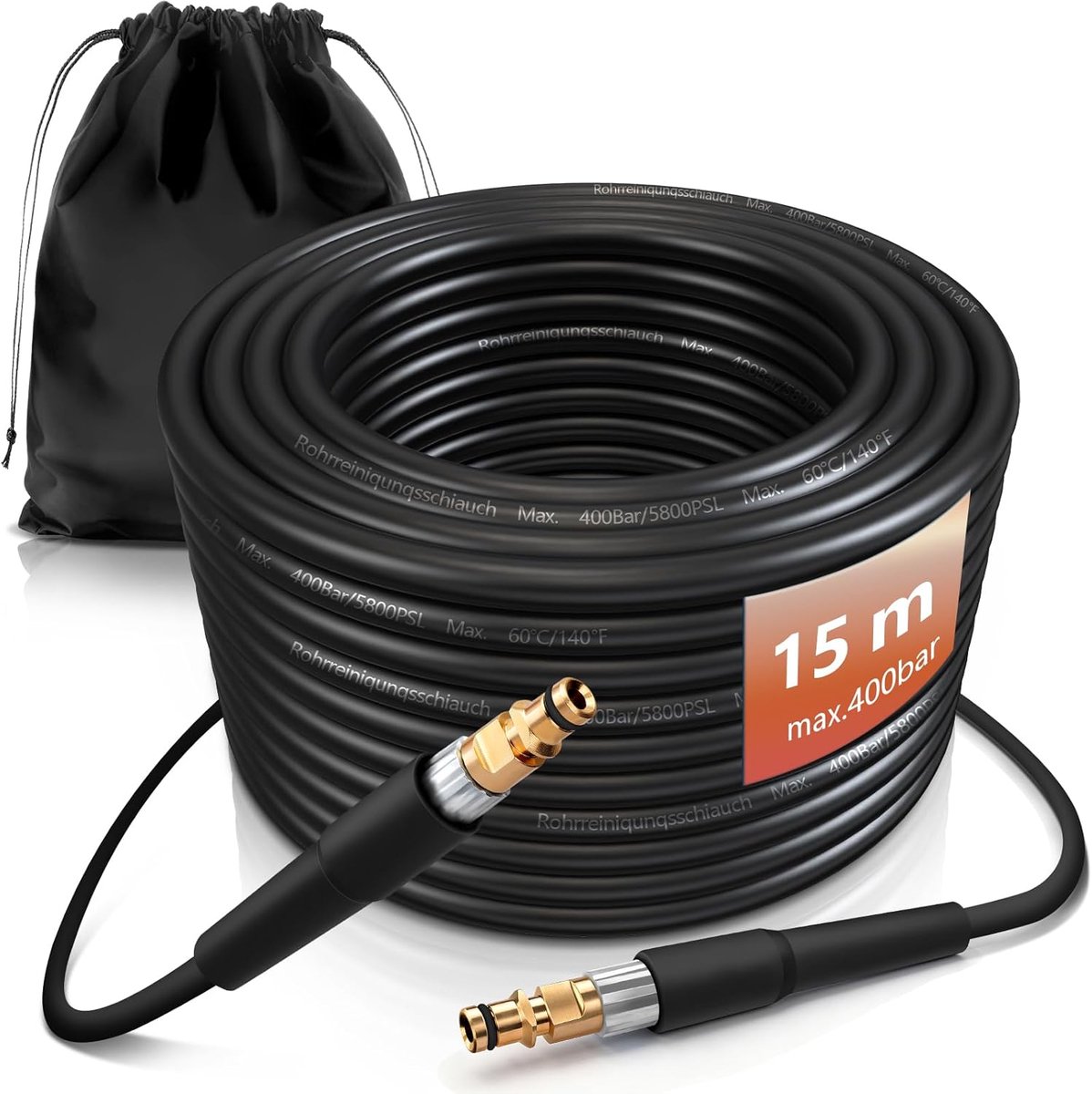 SnelShoppen - Pipe Cleaning Hose Set 15 m 400 Bar 60 °C - Hoogdrukslang voor K2-K7 Hogedrukreiniger - Effectieve Reiniging van Pijpen en Afvoeren met