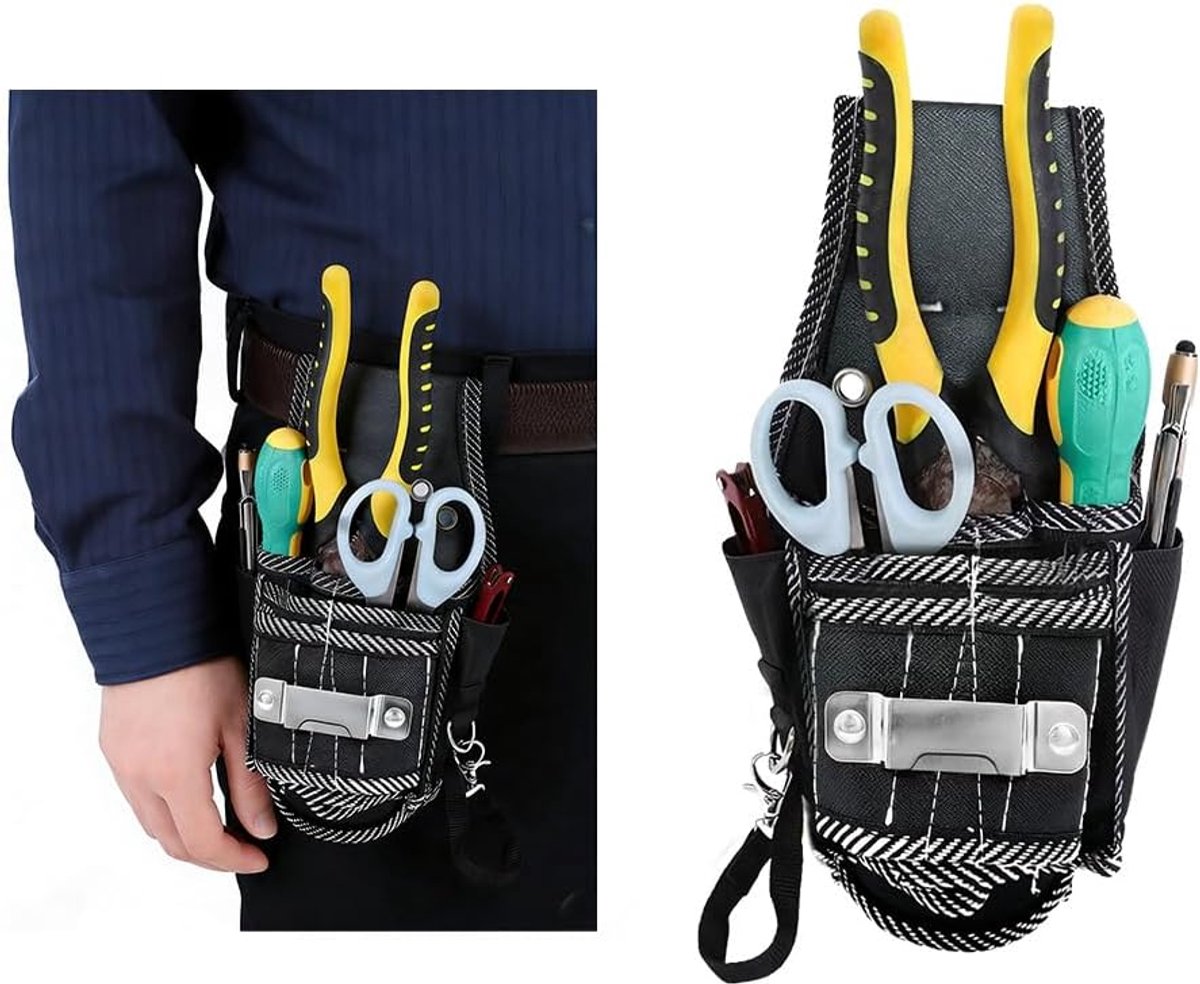 SnelShoppen - Elektricien Gereedschapskoffer - 1 stuk Tool Bag met 9 Compartimenten, Zwart, Voor Werkplaats, Houtbewerking, Tuin en Klussen