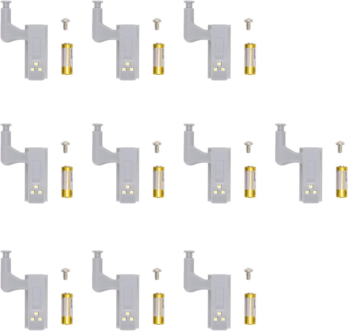 SnelShoppen - 10 Sets Hinge LED Licht met 3 LED Lampjes voor Keuken, Kasten, Garderobe - Heldere Wit Licht - Inclusief 12V Batterij