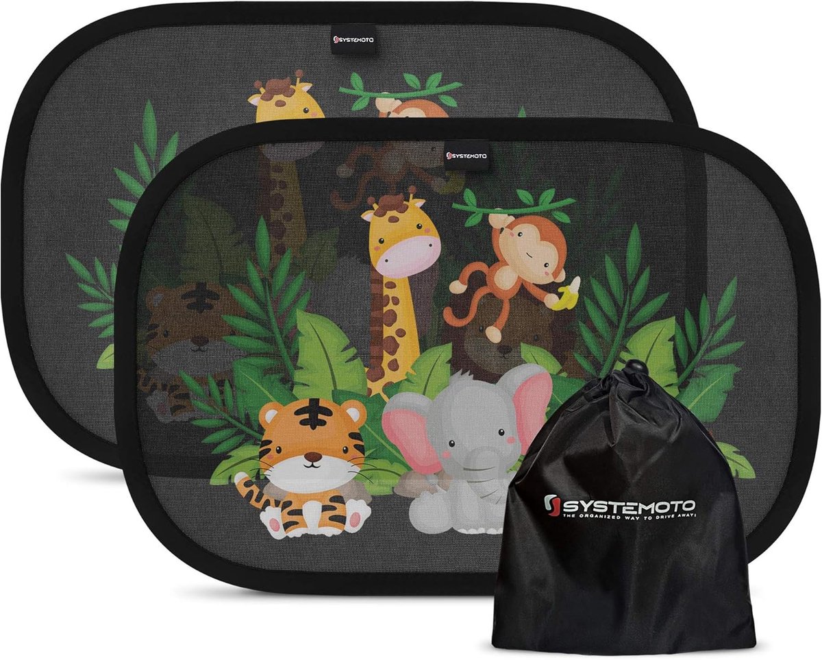 Thijox - Autoscherm Baby met UV-bescherming (set van 2) - Autoraamzonnescherm voor Kinderen met Schattige Dierenmotieven - Veilig en Betrouwbaar voor