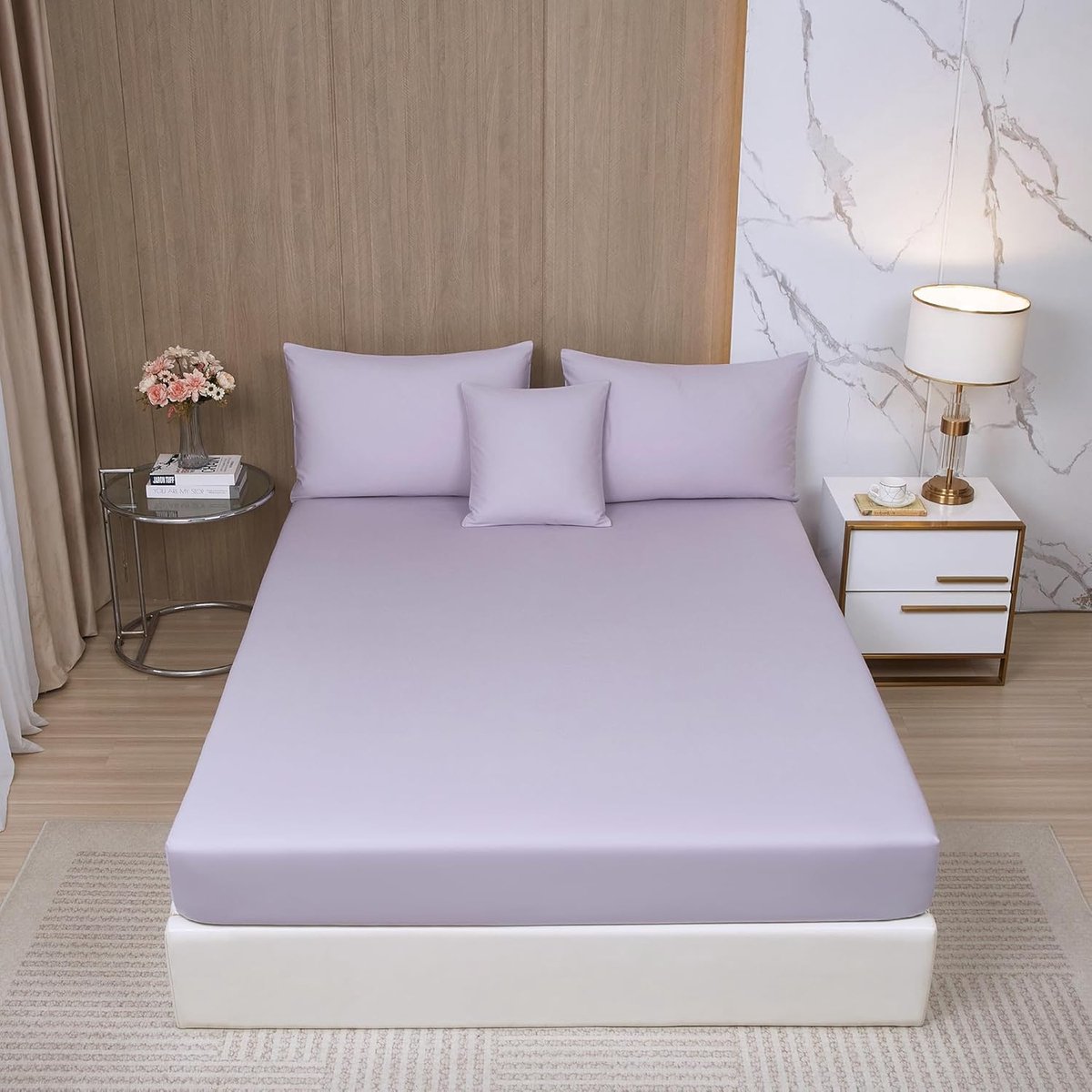 SnelShoppen - Fitted Sheet 160 x 200 cm Katoen Paars Lyocell Zacht Ademend Geschikt voor 25-30 cm Matrassen