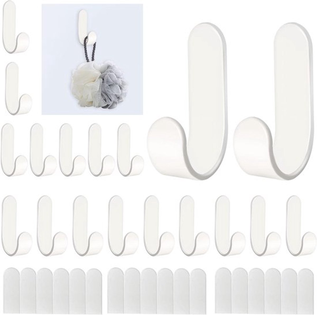 Set van 18 Zelfklevende Wandhaken van Wit ABS Plastic - Modern Ontwerp voor Badkamer, Keuken en Kledingkast zonder Boren