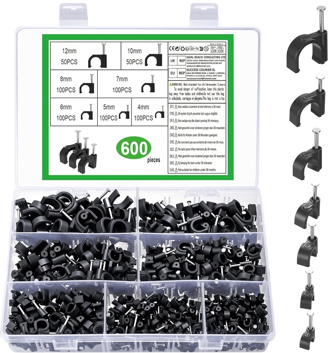 SnelShoppen - 600Pcs Kabelclips, Nagelclips, Kabelbeugels, Wit, Kabelhouders, Kabelmontage Wand, Fixaties Voor Netwerkkabel, 4mm-10mm