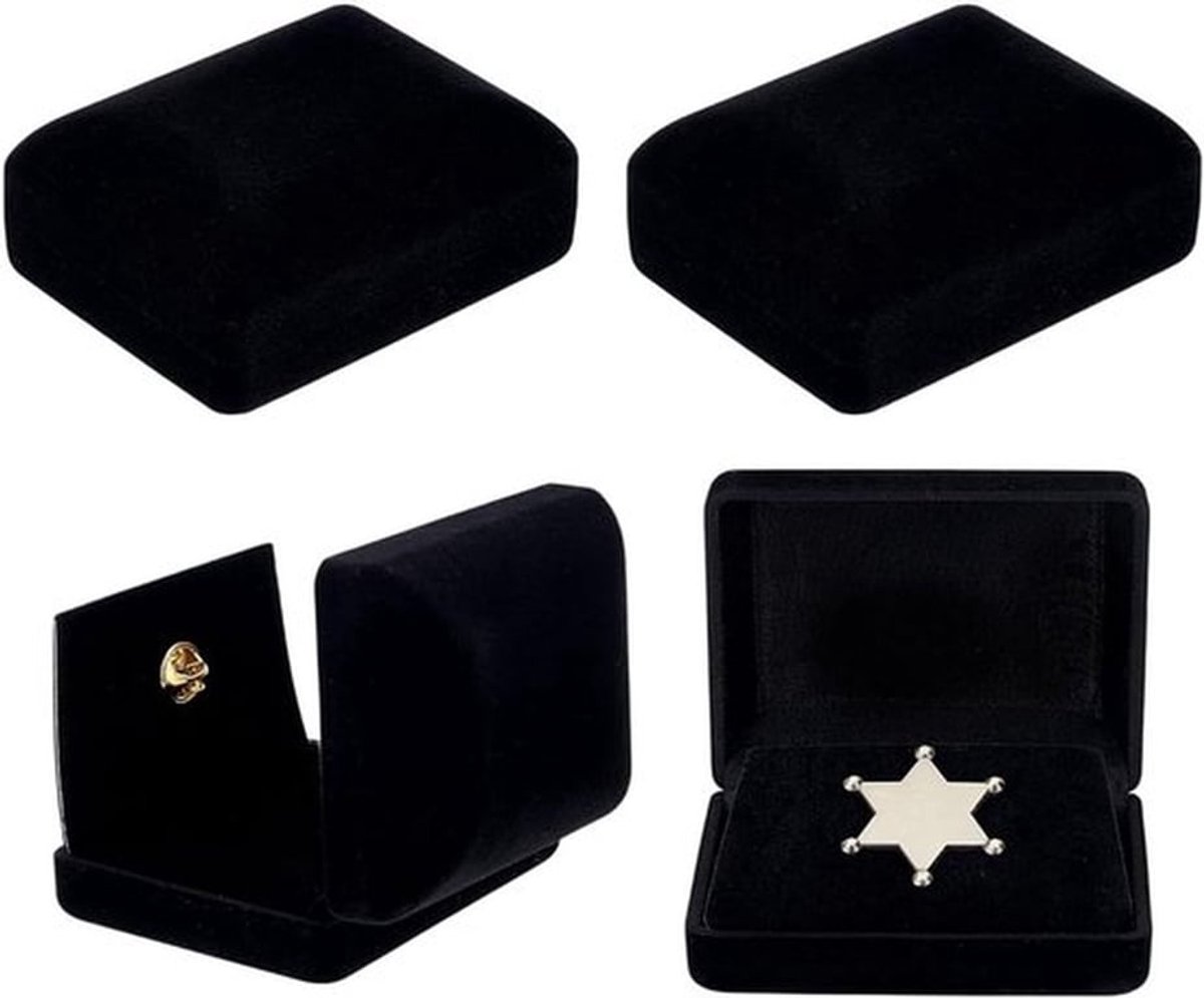 4 Stuks Fluwelen Broche Display Dozen, Zwarte Presentatiedozen voor Sieraden, Speldjes en Cadeaus, Ideaal voor Verjaardagen en Kerst, 6 x 7 x 3 cm