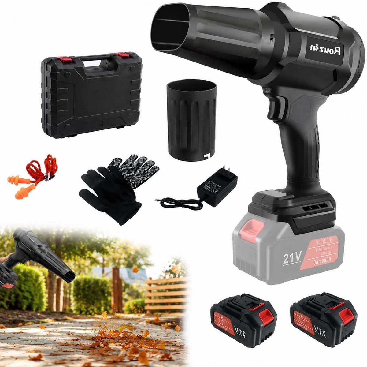 Draadloze Bladblazer met Turbo Ventilator en 2 x 21V Accu's, Compacte en Draagbare Elektrische Bladblazer voor Tuinonderhoud en Terrasreiniging