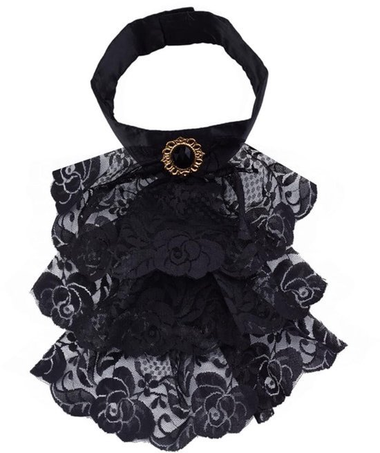 Jabot Kraag Zwart - Afneembare Kraag - Kostuum Accessoire - Cosplay Outfit - Verstelbare Sluiting - Duurzaam Materiaal - Kostuumaccessoire