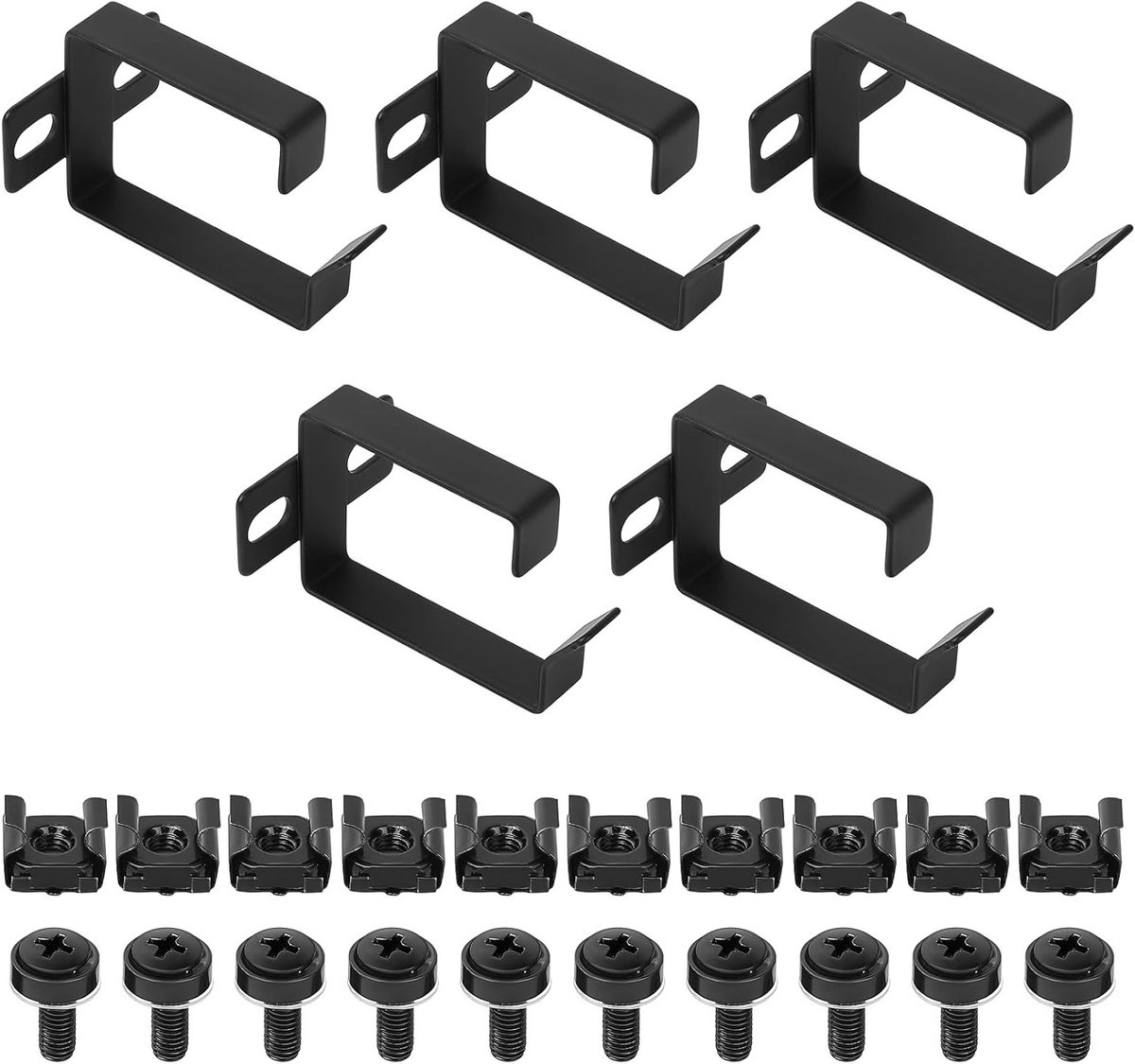 Set van 5 Kabelbeheersbeugels voor 19 Inch Server Rack, Zwart, Geschikt voor Rackmontage, Staal, 6 x 4.3 x 5 cm, Ideaal voor Netwerk- en Serverbeheer