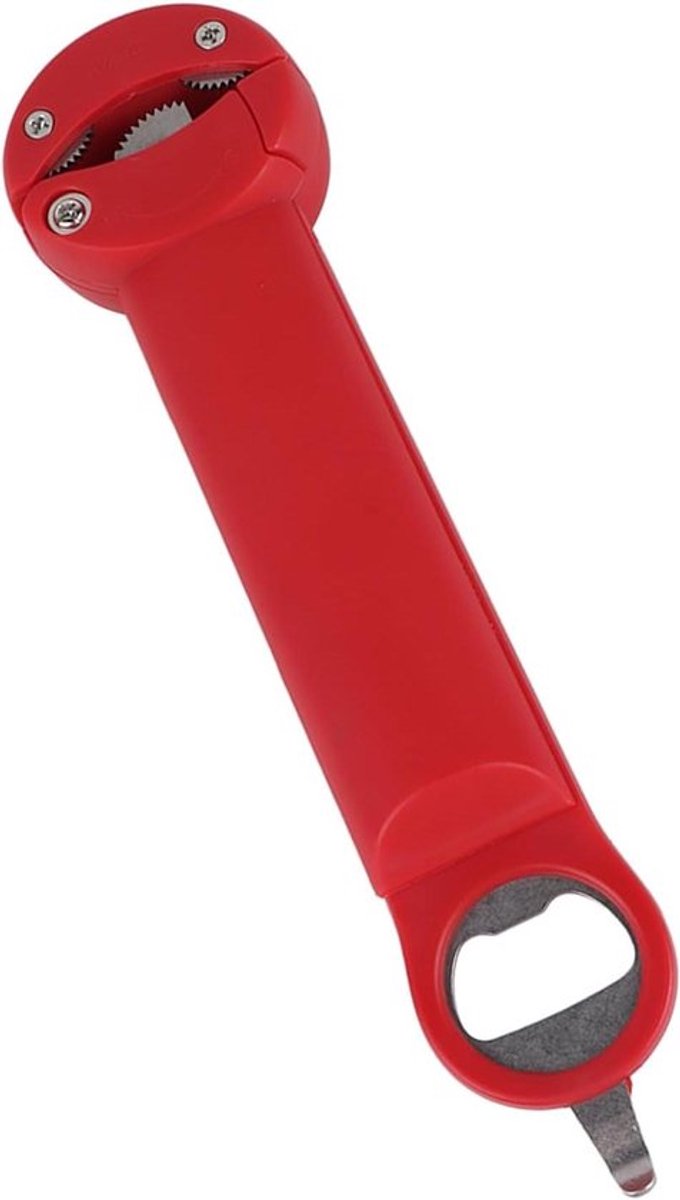 Multifunctionele Flesopener van Roestvrij Staal in Rood met Dopschroef - Keukenaccessoire - Duurzaam en Handig - Opener voor Flessen, Blikjes en Pop-tabs