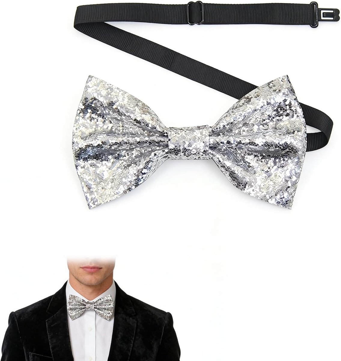 Verstelbaar pailletten strikje voor heren - Glanzend accessoire voor bruiloft, feest en carnaval, perfect voor formele kostuums