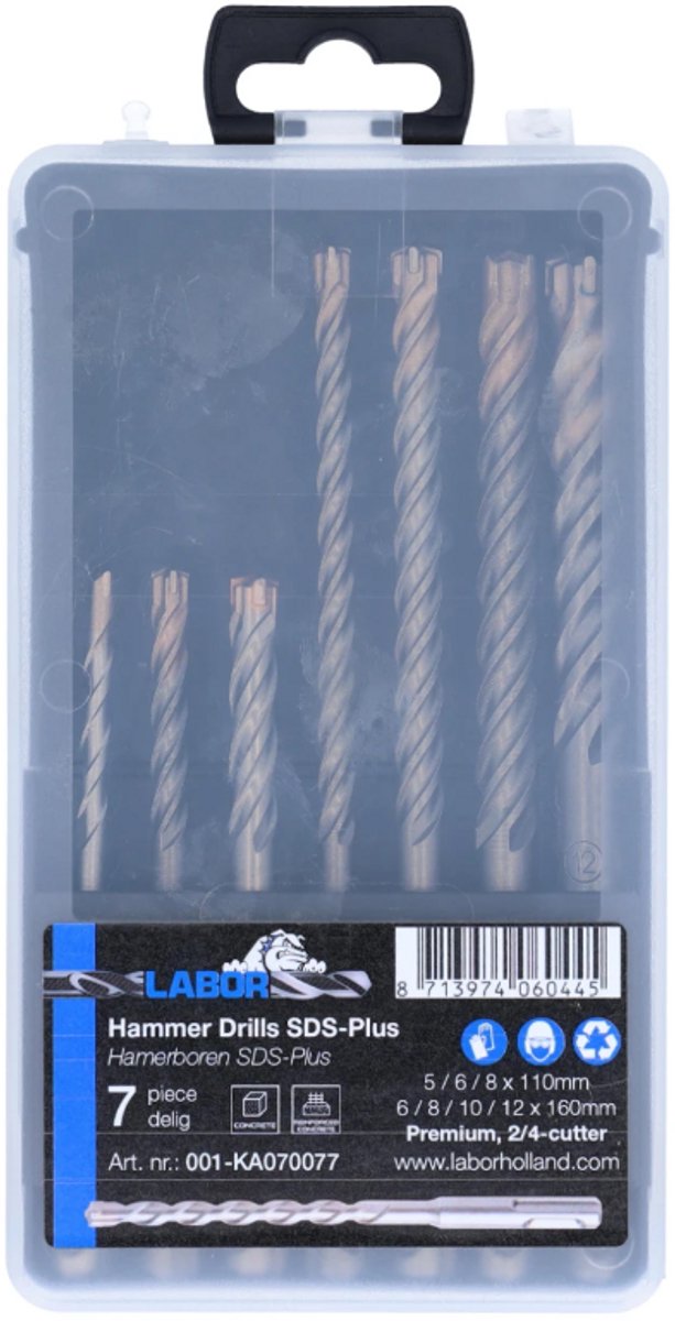 Labor hamerboren ø5,0-12,0mm carbide kop SDS-plus - set 7 delig (GQ910007)
