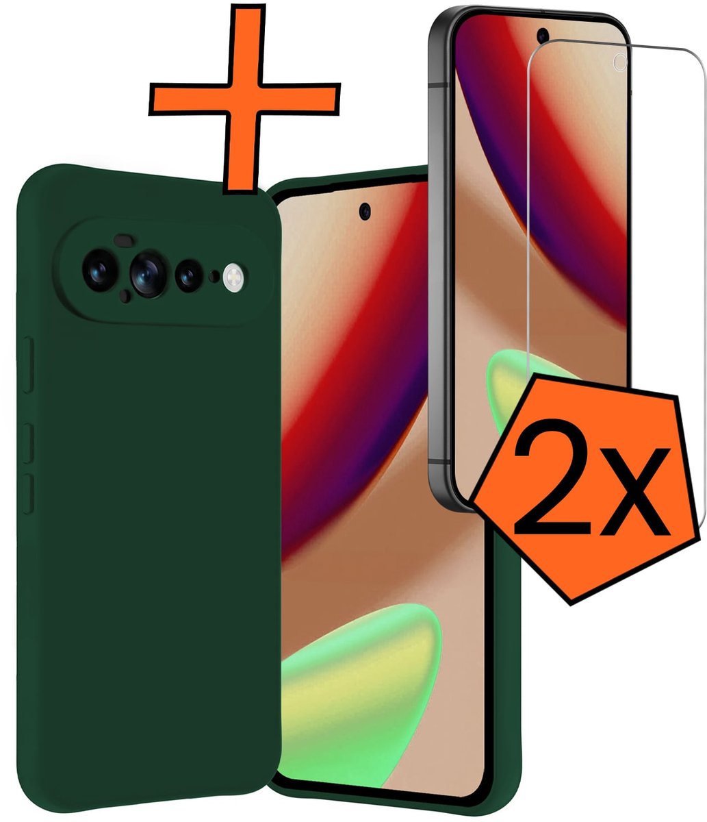 Hoes - Met 2x Screenprotector - Geschikt voor Google Pixel 11 Pro XL - Sterk & Shockproof - Back Cover - Siliconen Case - Telefoon Hoes - Donkergroen