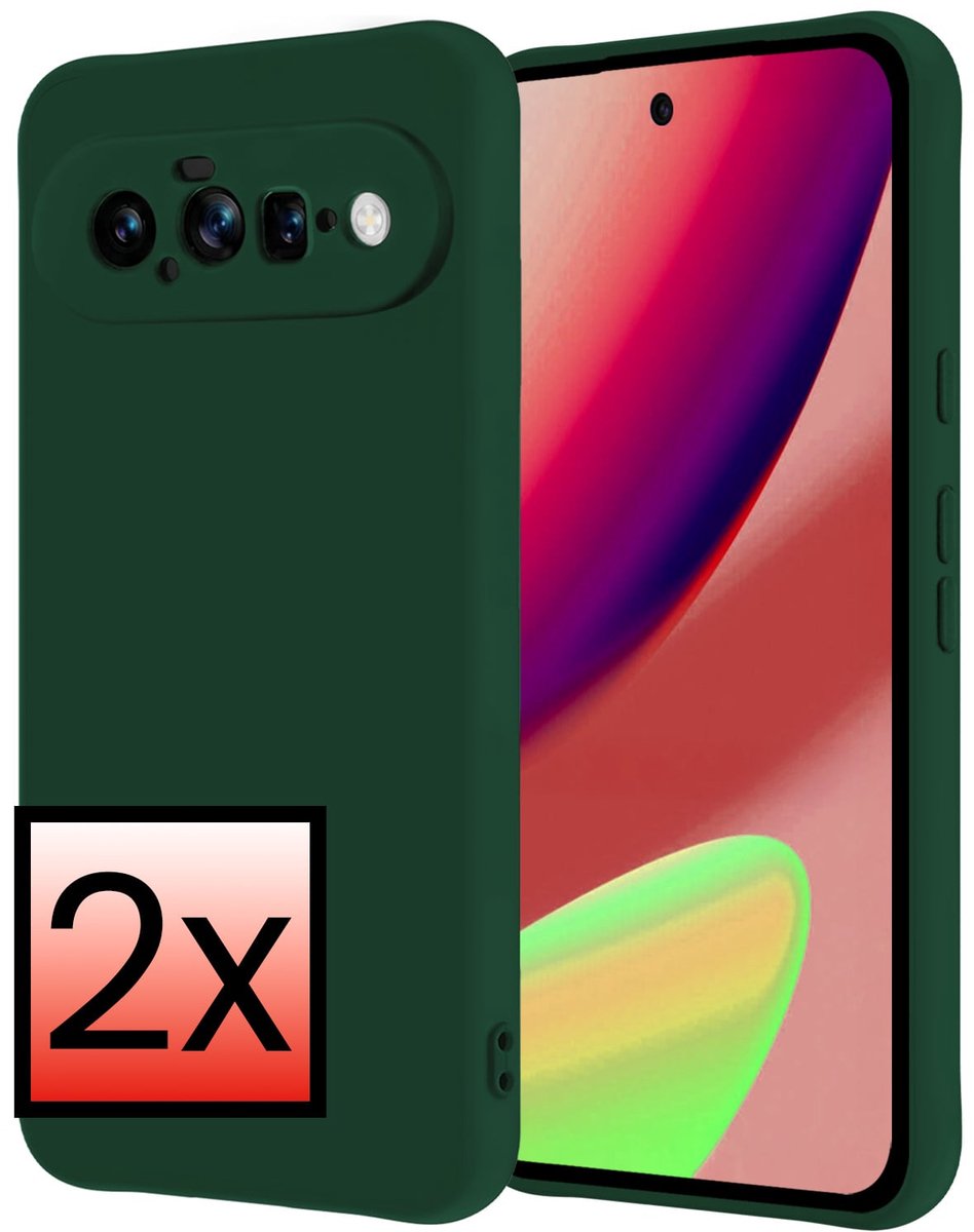 Hoesje - 2 Stuks - Geschikt voor Google Pixel 11 - Sterk & Shockproof - Case Siliconen - Back Cover - Telefoon Hoes - Donkergroen