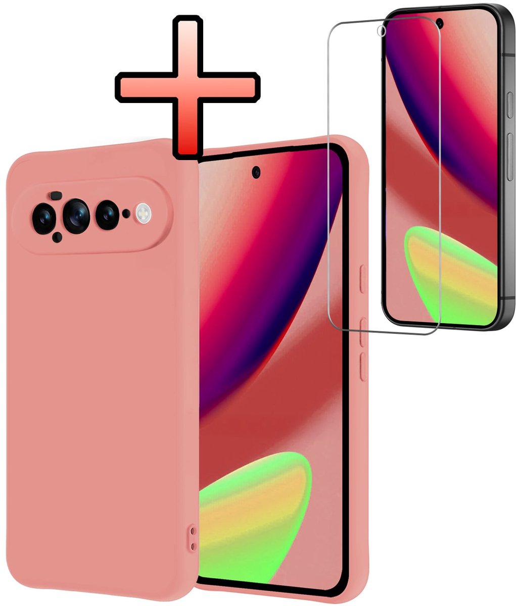 Hoesje - Met Screenprotector - Geschikt voor Google Pixel 11 Pro XL - Sterk & Shockproof - Back Cover - Siliconen Case - Telefoon Hoes - Lichtroze
