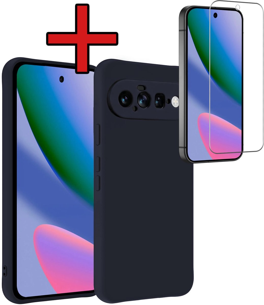 Hoesje - Met Screenprotector - Geschikt voor Google Pixel 11 - Sterk & Shockproof - Telefoon Hoes - Back Cover - Siliconen Case - Telefoonhoes - Donkerblauw