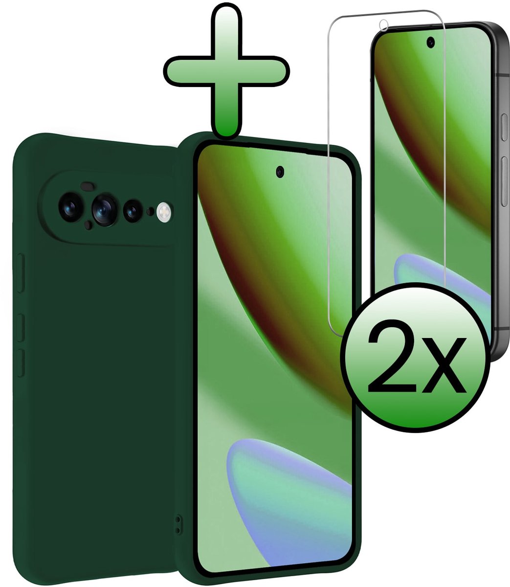 Hoesje Met 2x Screenprotector - Geschikt voor Google Pixel 11 Pro XL - Sterk & Shockproof - Back Cover - Siliconen Case - Telefoon Hoes - Donkergroen