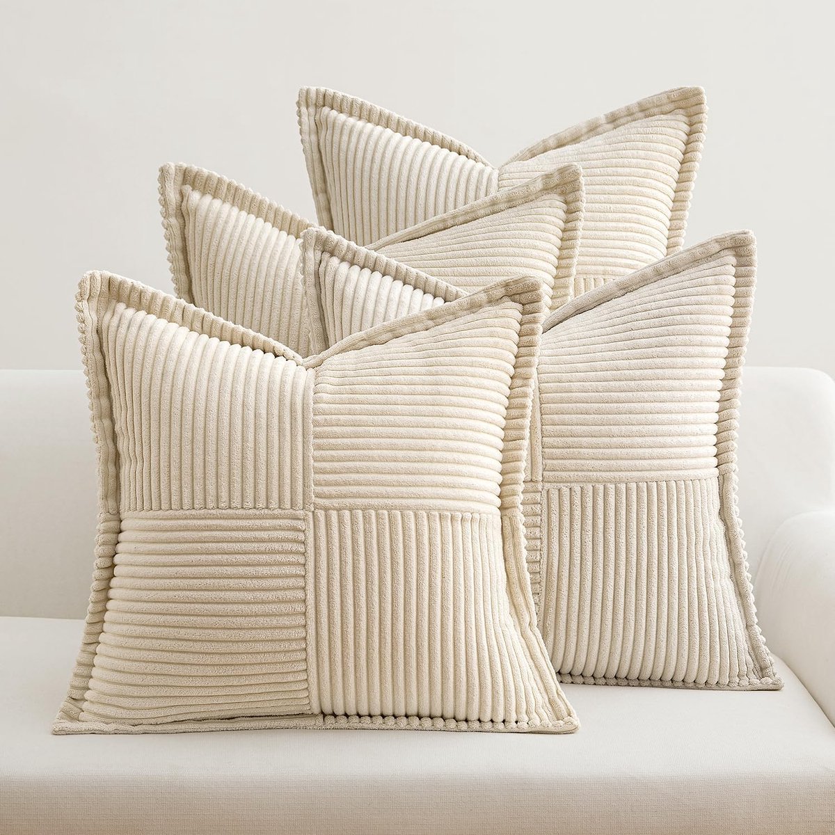 SnelShoppen - Set van 4 Corduroy Kussenhoezen 45x45cm - Decoratieve Kussenhoezen voor Woonkamer en Slaapkamer - Beige - Zachte en Duurzame Zierkussens