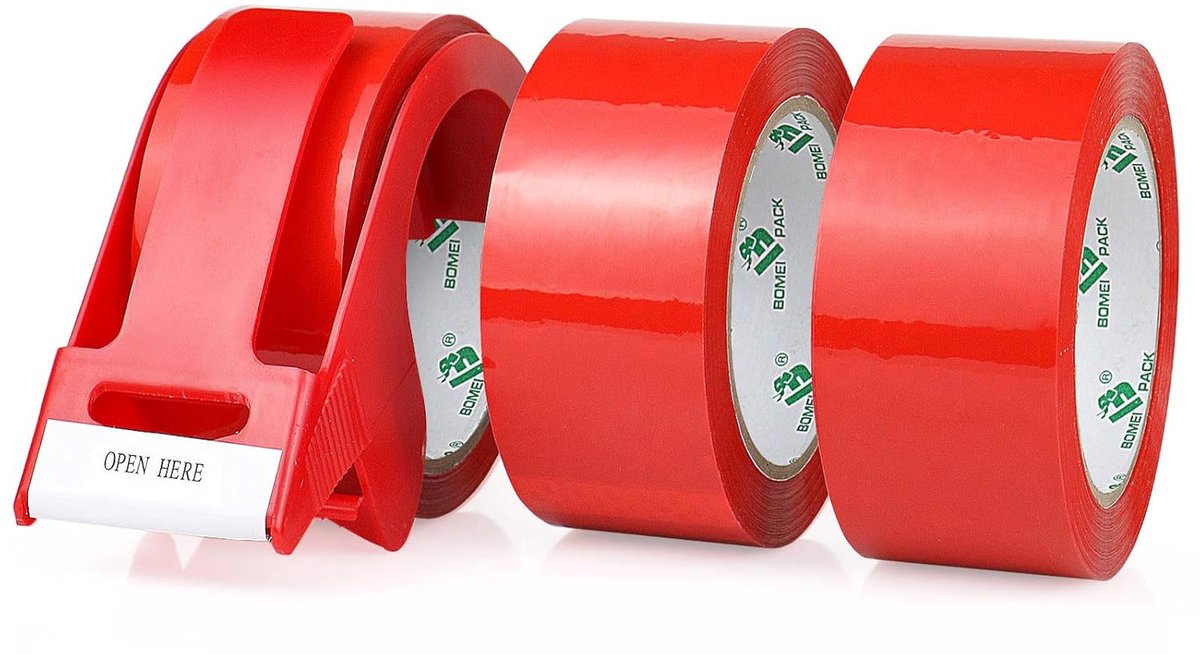 SnelShoppen - BOMEI PACK Verpakkingstape 3 Rollen, 48 mm x 66 m, Rode Packaging Tape, Hooghechtheid, Professionele Kwaliteit, Voor Verpakkingen en Ver