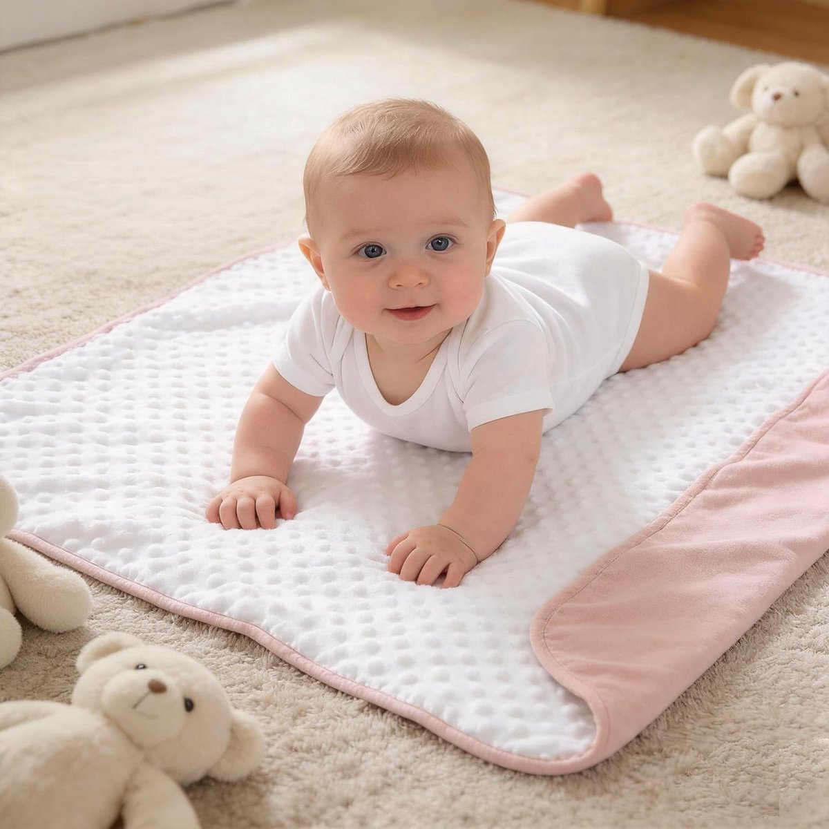 SnelShoppen - Luxe Nerz Babydeken voor Jongens en Meisjes, Zacht Pluche Wiegdeken voor Pasgeborenen - 75x100cm (Roze + Wit)