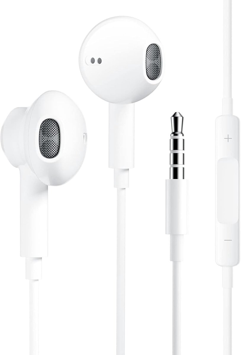 SnelShoppen - In-ear koptelefoon met kabel en microfoon, krachtige bas, geschikt voor iPhone, Xiaomi en alle apparaten met 3.5mm jack, handsfree belle