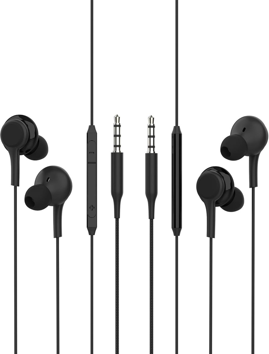 SnelShoppen - 3.5mm Aux Kabel Hoofdtelefoon (2 Stuks) In-Ear Headset met Microfoon voor Telefoon, PC, MP3 - Duidelijk Geluid, Sterke Bass, Compatibel