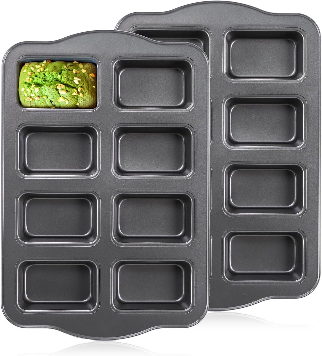 SnelShoppen - 2 Pack Mini Broodpan - 8 Cavity Antiaanbak Broodpannen Carbon Staal Bakpan voor Perfect Mini Brood en Gebak - 14 x 9.5 inch - Keuken Bak