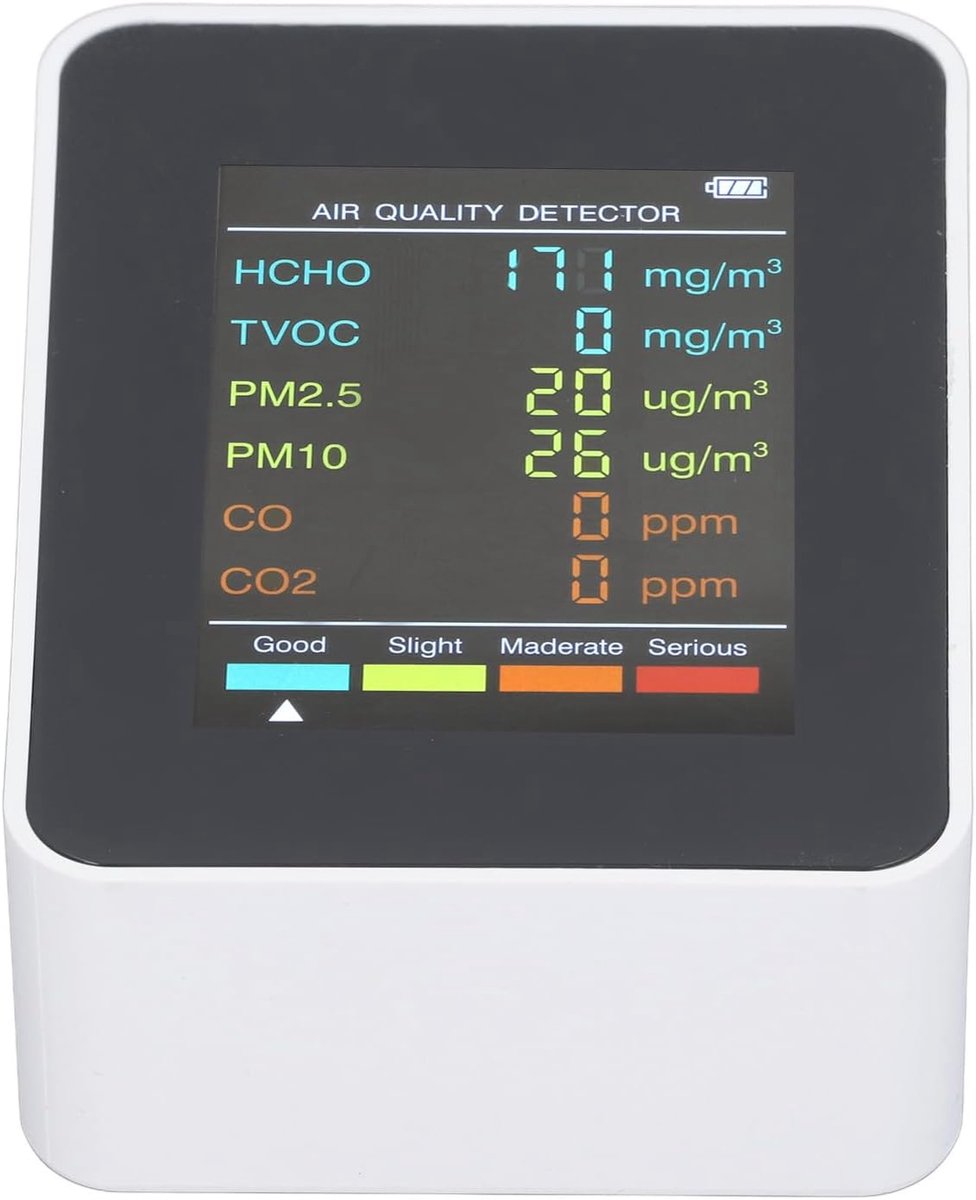 Thijox - Portable SmartAir Quality Tester - Luchtkwaliteitsmonitor Draagbaar voor Thuis en Kantoor - Multifunctionele Indoor Meter - Duurzaam ABS - Wi