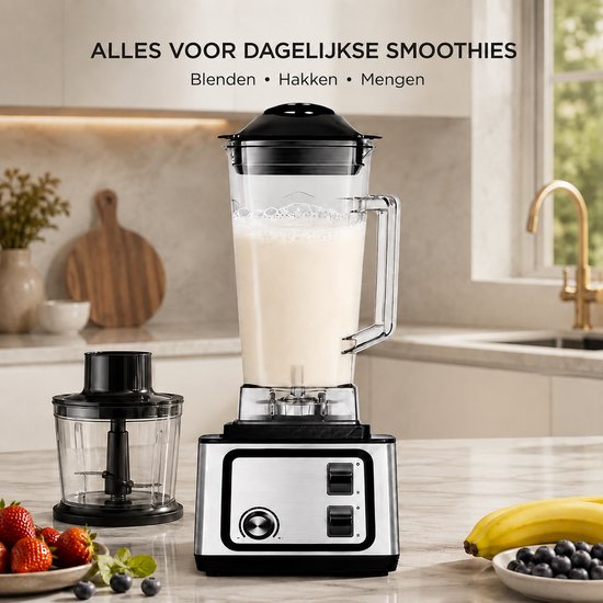 2-in-1 Blender 2,5 Liter - Smoothie Maker met Hakmolen - Krachtige Keukenmixer voor Smoothies en Milkshakes van Golermo — afbeelding 2