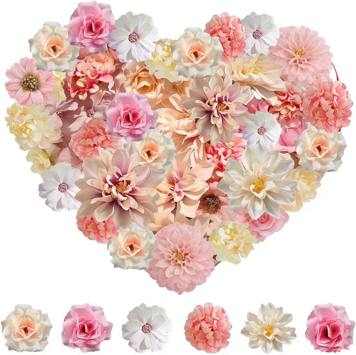 SnelShoppen - 40 Stuks Kunstbloemen voor Knutselen, Decoratieve Mini Bloemen, Zijde Bloemkoppen, Hydrangea, Madeliefjes, Rozen, Perfect voor Feest, Tu